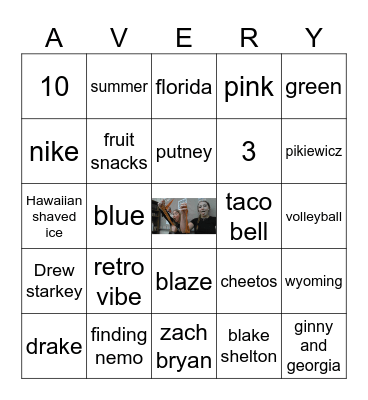 avery Bingo Card