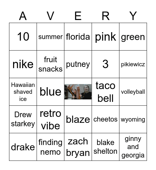 avery Bingo Card