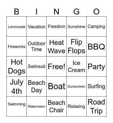 Summer Days Bingo Card