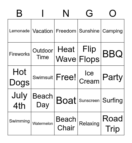 Summer Days Bingo Card