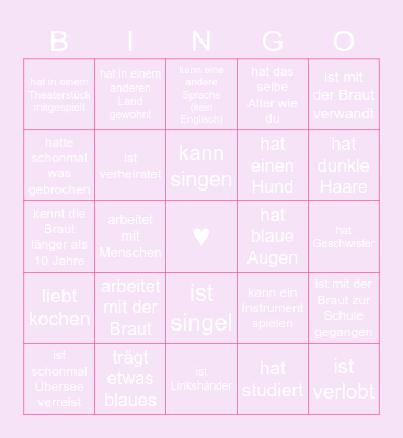 BRIDAL SHOWER Bingo Card