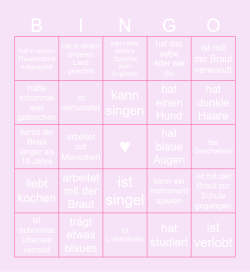 BRIDAL SHOWER Bingo Card