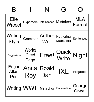 End of Year Bingo Card