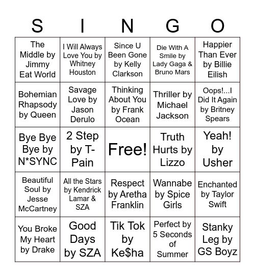 SINGO! Bingo Card