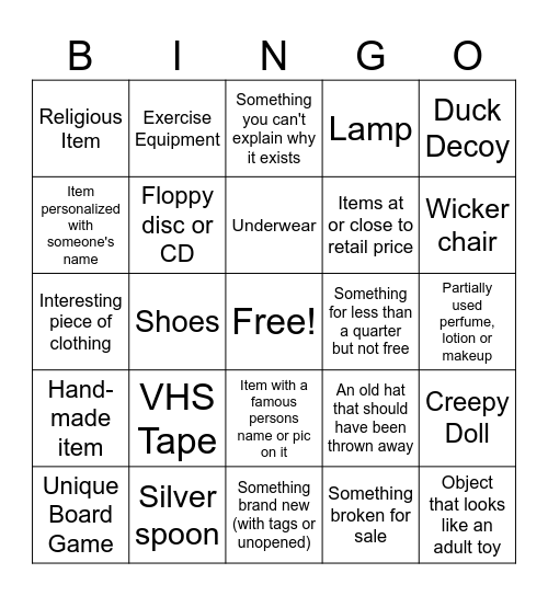 GARAGE SALE BINGO Card