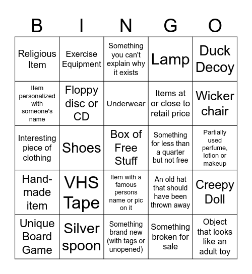 GARAGE SALE BINGO Card