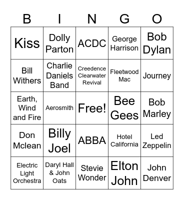 70's Bingo Card