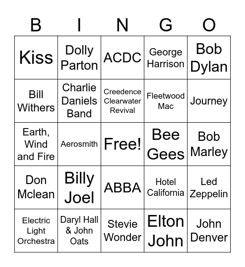 70's Bingo Card