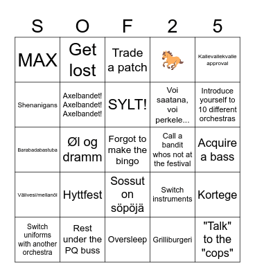 SOF 25 BINGO! Bingo Card