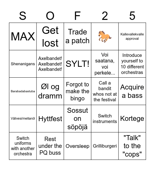 SOF 25 BINGO! Bingo Card