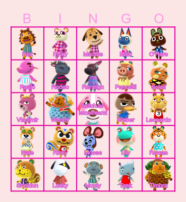 Animal Crossing Villagers deel 2 Bingo Card