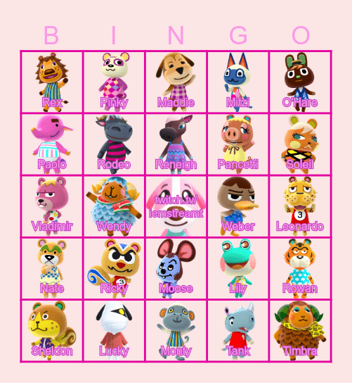 Animal Crossing Villagers deel 2 Bingo Card
