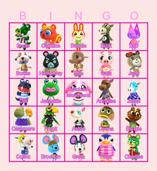 Animal Crossing Villagers deel 1 Bingo Card