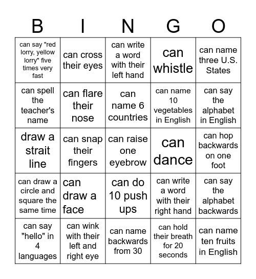 ABILITY BINGO Card