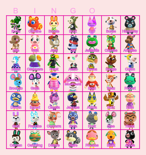 Animal Crossing Villagers deel 1 Bingo Card