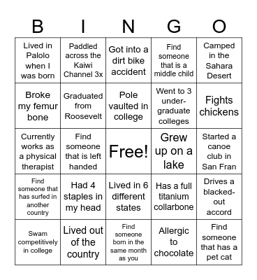 Get to Know You Bingo Card