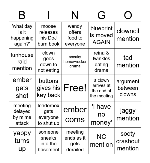 CLOWN MEETING BINGO Card