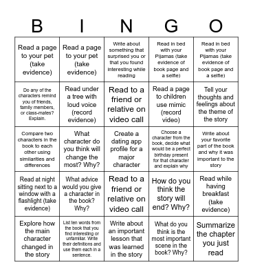 Independent Reading Bingo Card