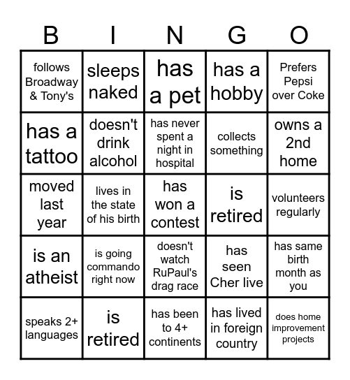 Daddy Cruises Bingo Card