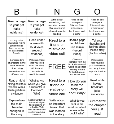 Independent Reading Bingo Card