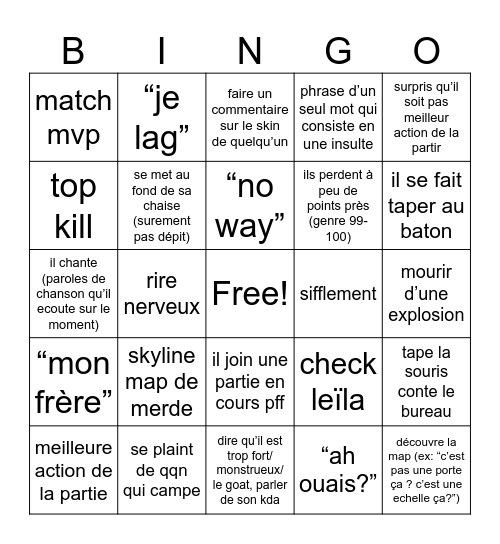 call of duty bingo Card