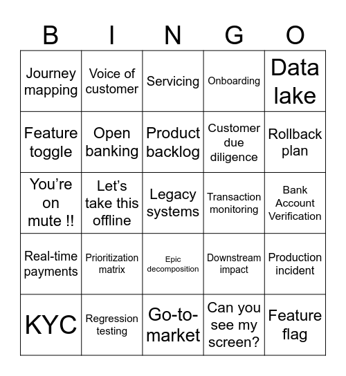 Product Catch-Up Bingo Card