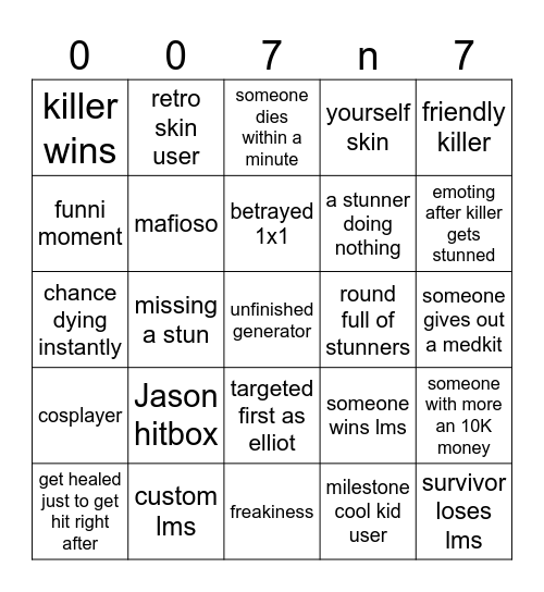 forsaken bingo Card