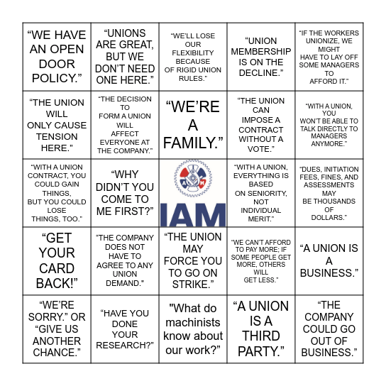 ANTI-UNION BINGO Card