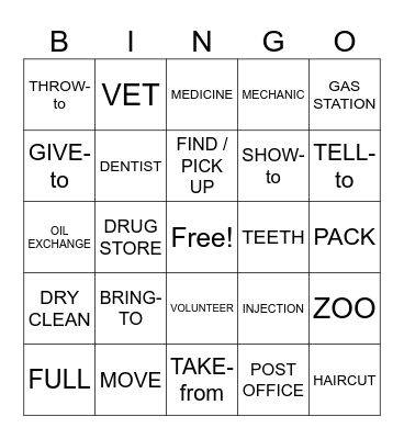 Errands and Directional Verbs (5.6, 5.2) Bingo Card