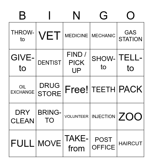 Errands and Directional Verbs (5.6, 5.2) Bingo Card