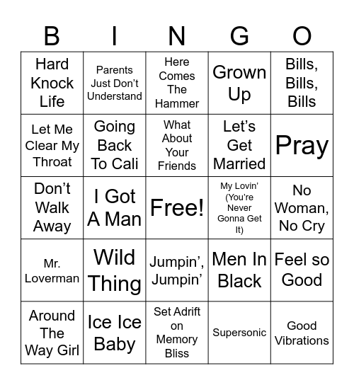 80s/90s Old School HipHop Round 4 Bingo Card