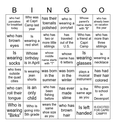 Find Someone Who...... Bingo Card