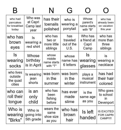 Find Someone Who...... Bingo Card