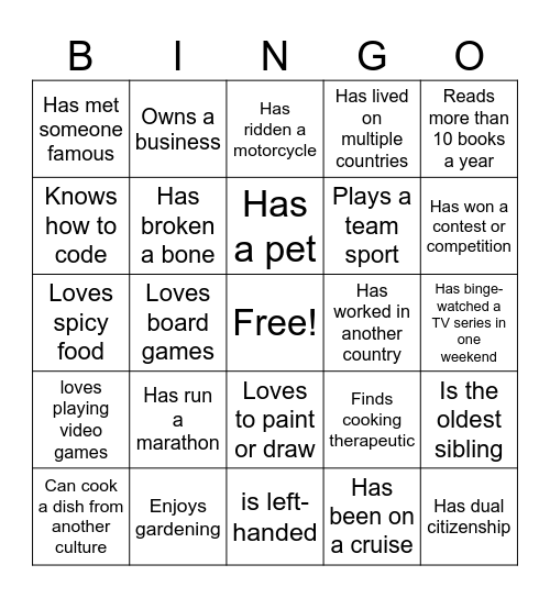 Untitled Bingo Card