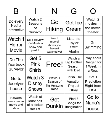 Summer Bingo Card