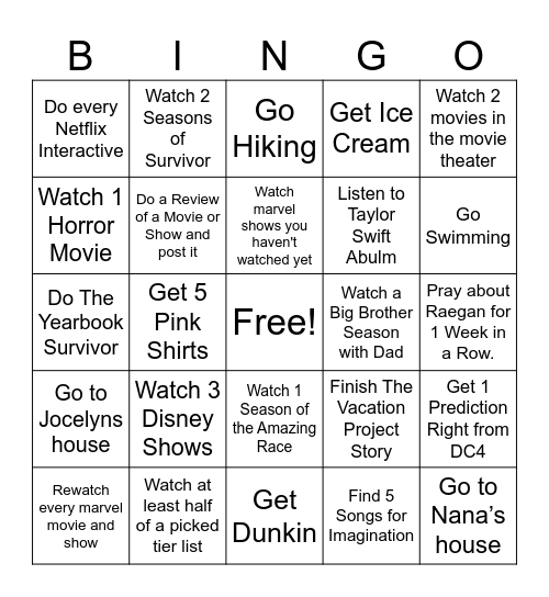 Summer Bingo Card
