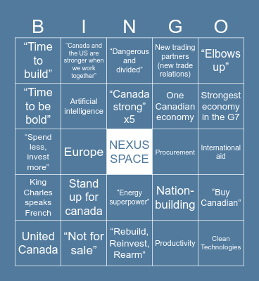 Speech from Throne Bingo Card