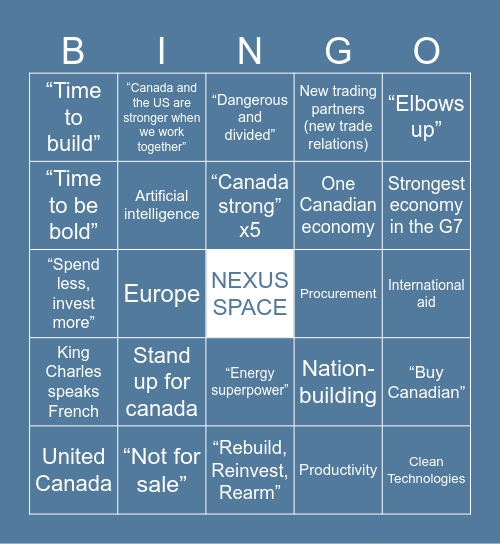 Speech from Throne Bingo Card