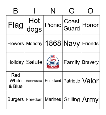 Memorial Day Bingo Card