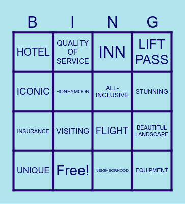 TOURISM Bingo Card