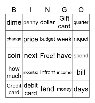 Money Bingo Card