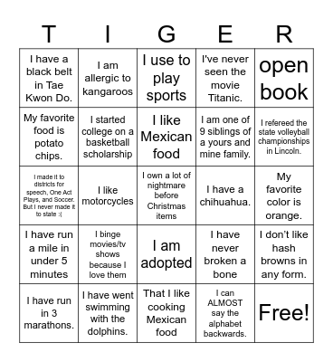 Kennedy Get Together Bingo Card