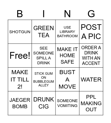 Random Thursday Night Bingo Card