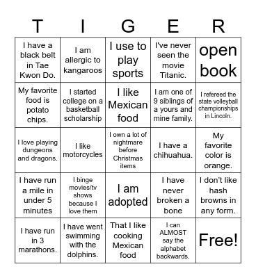 Kennedy Get Together Bingo Card