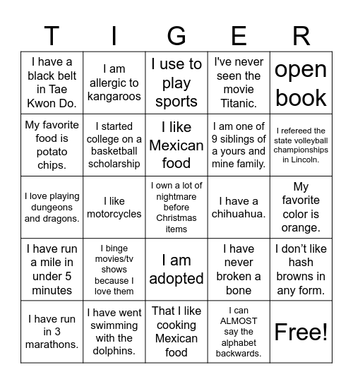 Kennedy Get Together Bingo Card