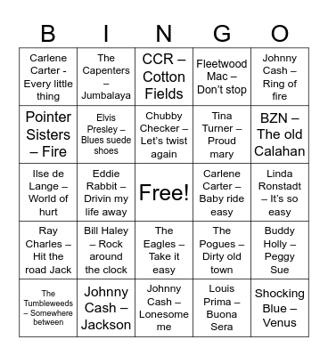 The Country Sisters Bingo Card