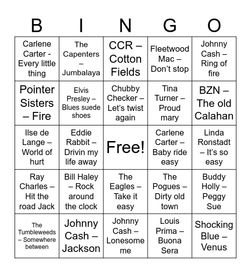 The Country Sisters Bingo Card