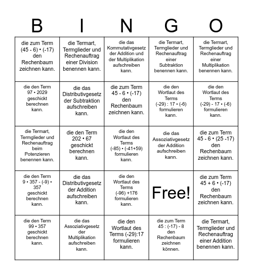 Terme: Finde eine Person, Bingo Card
