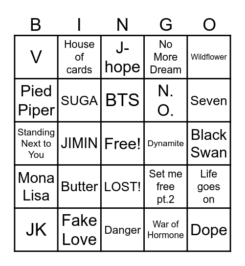 Bangtan Sonyeondan Bingo Card