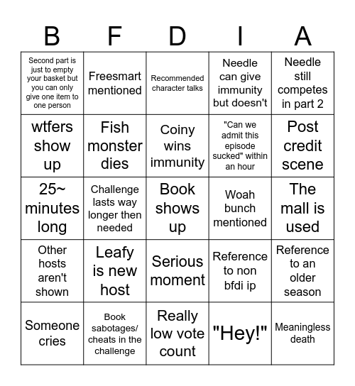 Uhm a bfdi! Bingo Card